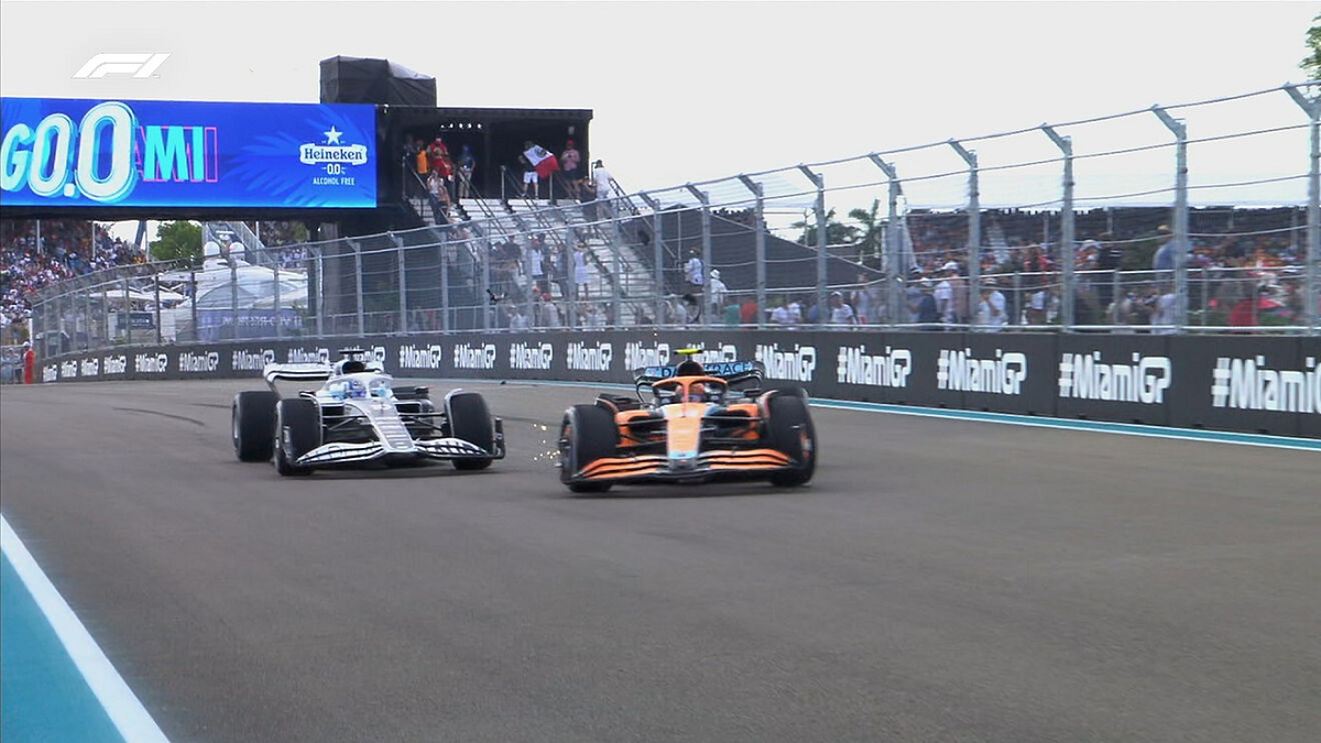 El momento en que se produce el toque entre Gasly y Norris. (Imagen F1 TV)