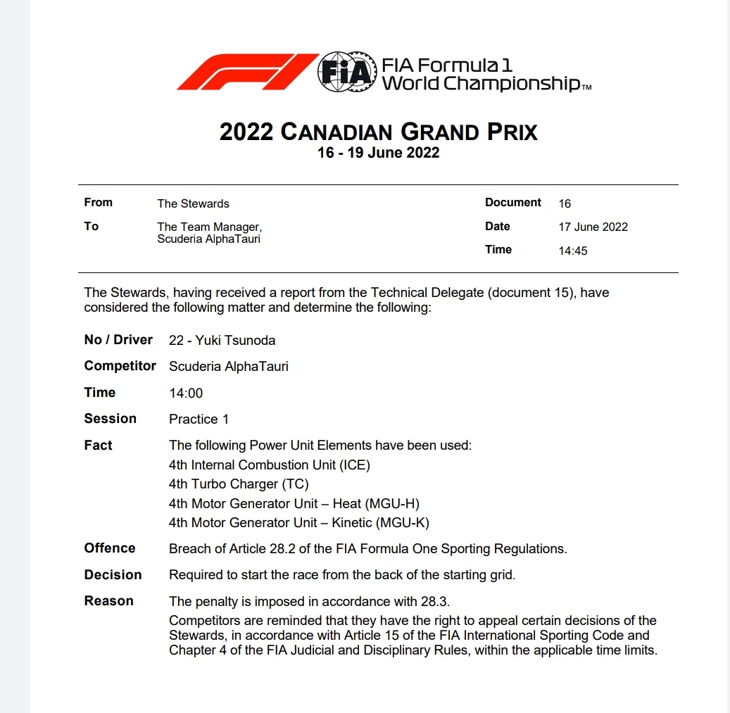 Tsunoda sanción Canadá 2022//FIA