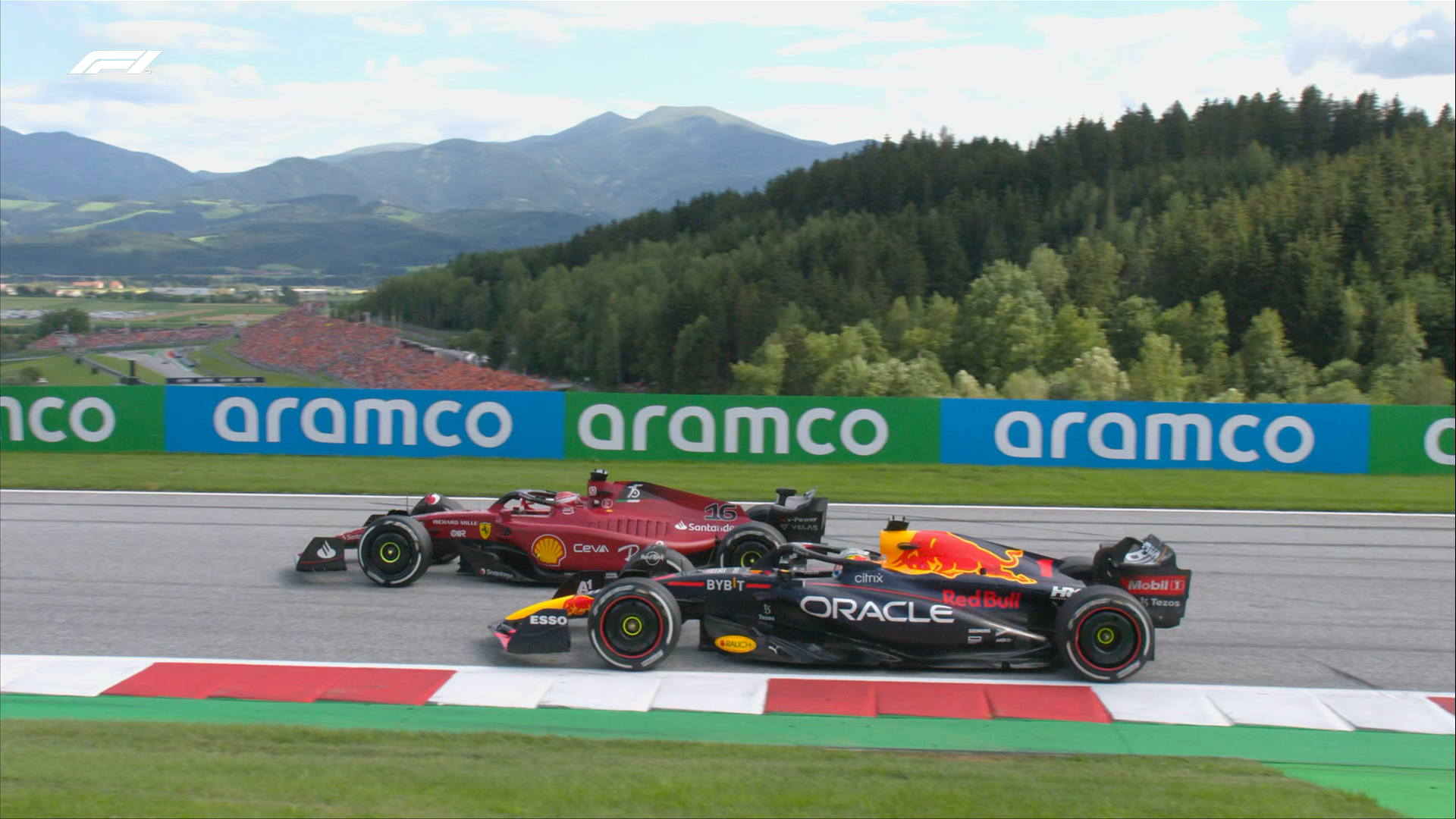 Leclerc Verstappen Austria 2022 Carrera//F1TV