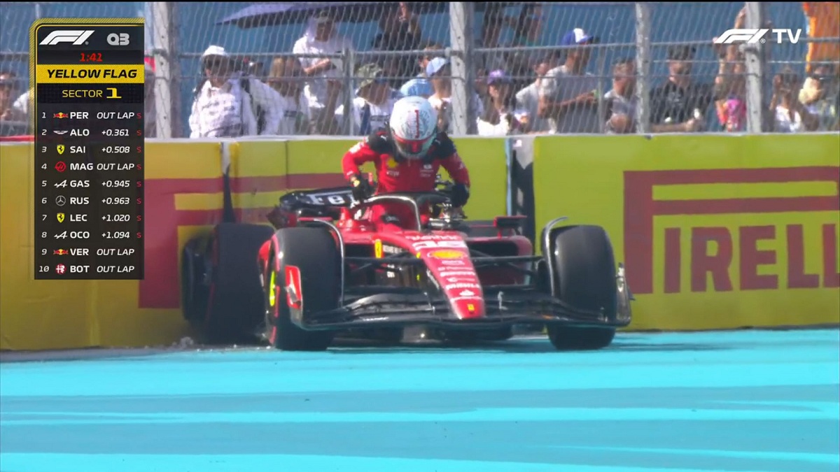 Leclerc perdió el control del auto en la misma curva dónde se despistó en PL2. (Imagen TV / F1TV)