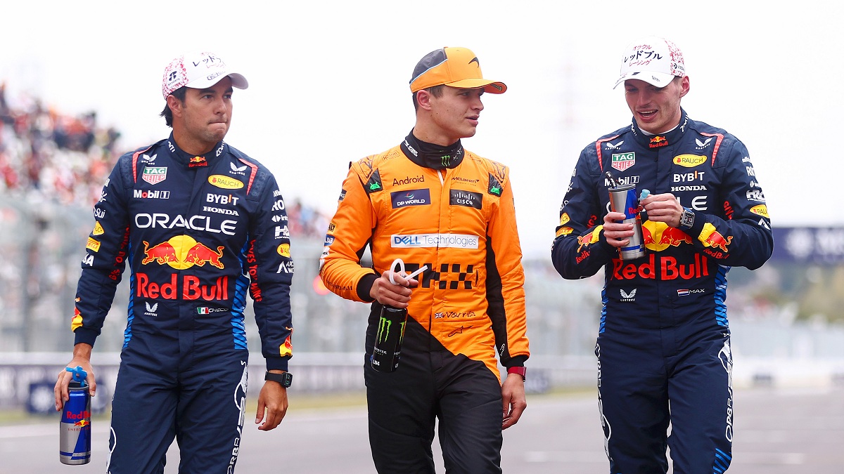 El Top Tres de la parrilla de salida en Suzuka: Pérez, Norris y el poleman Verstappen. (Red Bull Content Pool)