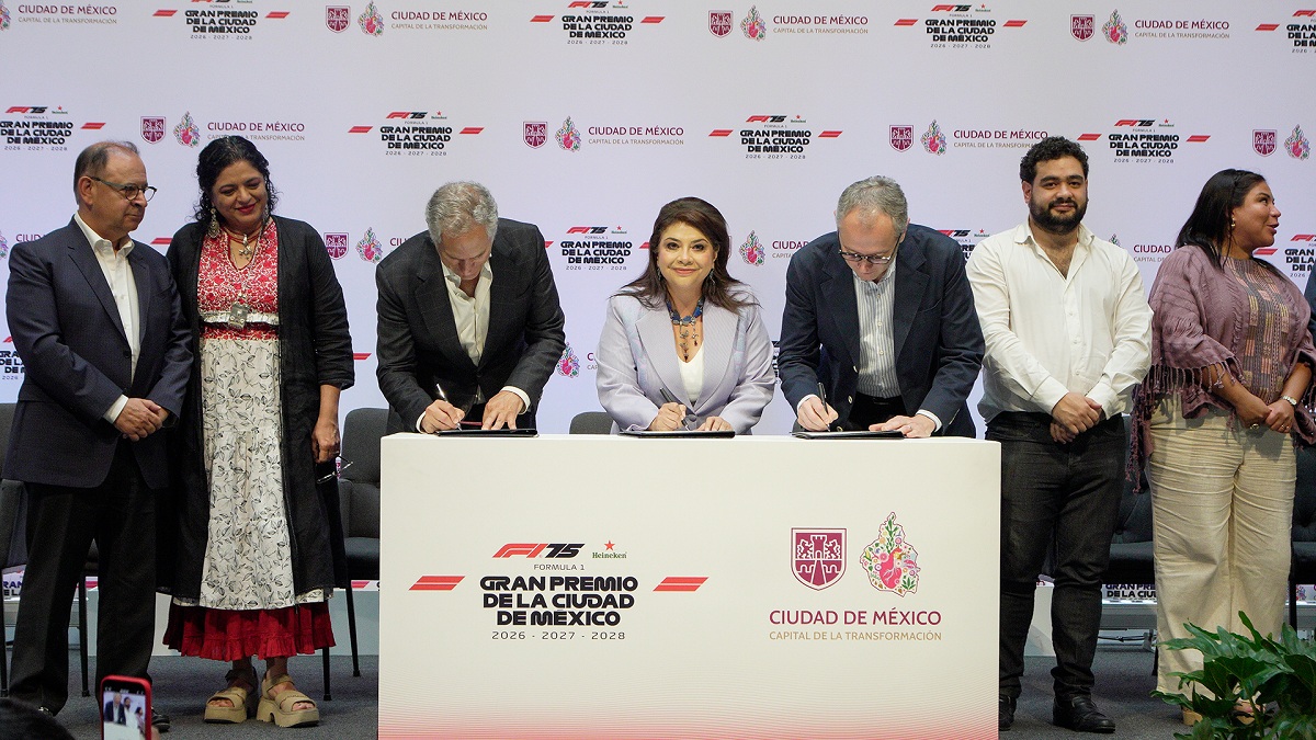 Soberón Kuri, Brugada Molina y Domenicali firman la extensión del GP de México hasta 2028. (MexicoGP / CIE)