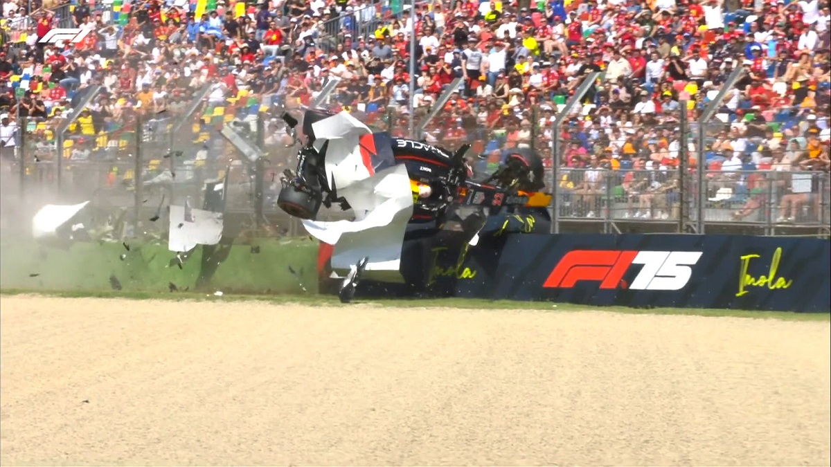 El impactante vuelo de Tsunoda luego de perder el control en la Variante Villeneuve. (Imagen TV / F1TV)