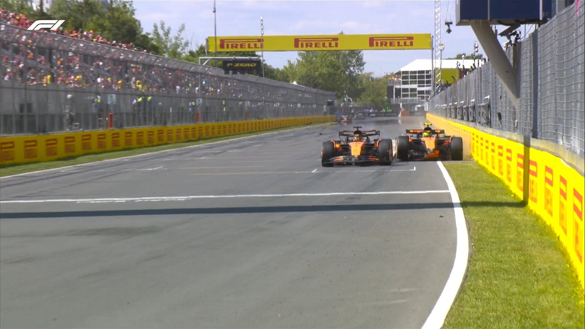 Norris intentó rebasar a Piastri por el externo, sin tener espacio suficiente. (Imagen TV / F1TV)