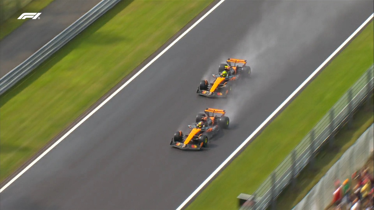 Piastri supera en Kemmel a Norris. (Imagen TV / F1TV)