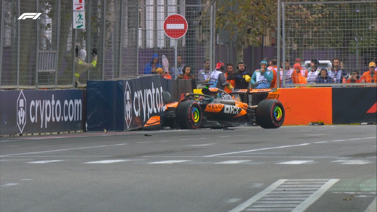 Piastri se estrelló en la curva 15, fue la sexta bandera roja de la Qualy. (Imagen TV / F1 TV)