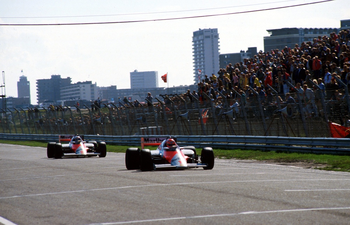 Lauda y Prost con los MP4/2B en Zandvoort, 1985. (Archivo / David Phipps)