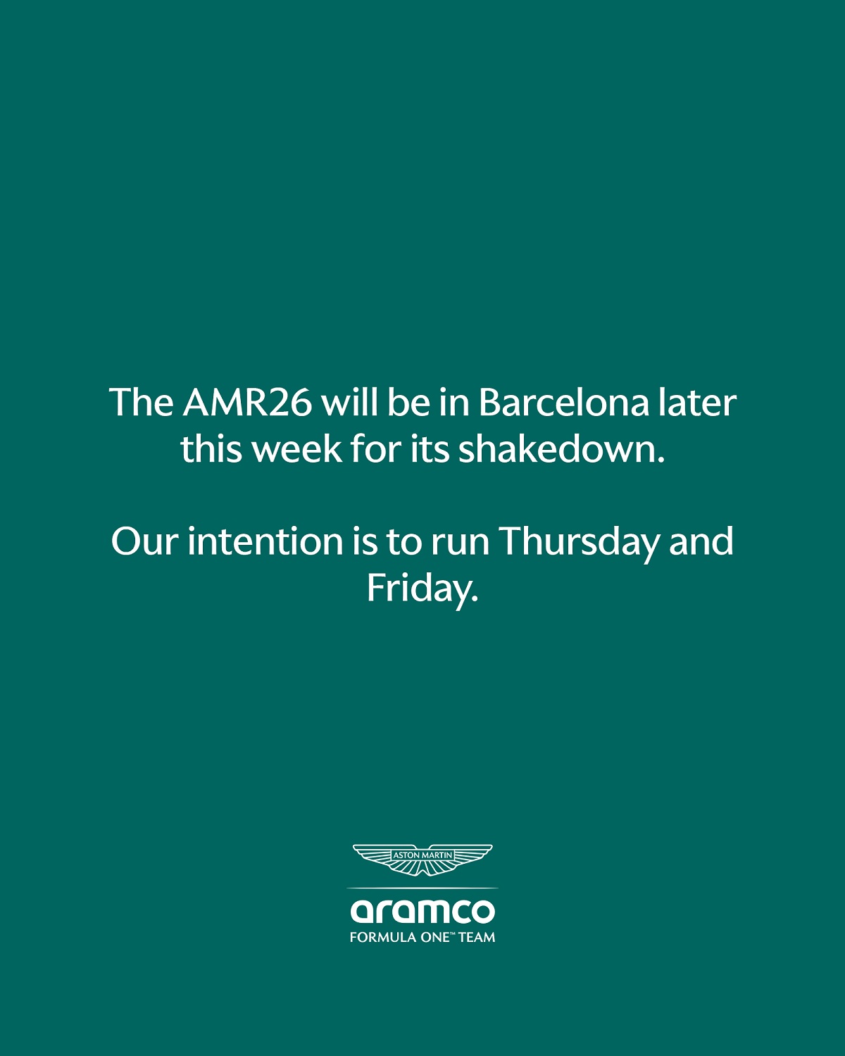 Comunicado de Aston Martin informando el retraso. (Aston Martin Aramco F1 Team) 